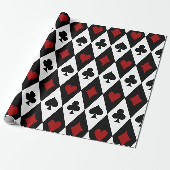 Playing Card Suits on Black and White Wrapping Paper (Unrolled)