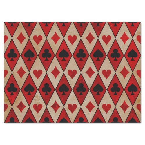 Playing Card Suits on Red and Tan Decoupage Tissue Paper