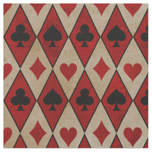 Playing Card Suits on Red and Tan Fabric