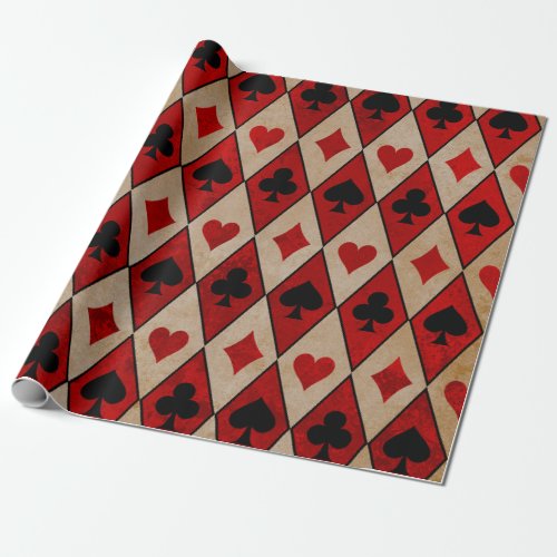 Playing Card Suits on Red and Tan Wrapping Paper