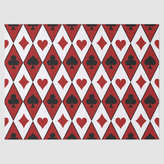 Playing Card Suits on Red and White Decoupage Tissue Paper (Front)