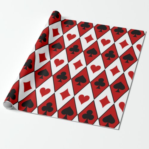 Playing Card Suits on Red and White Wrapping Paper