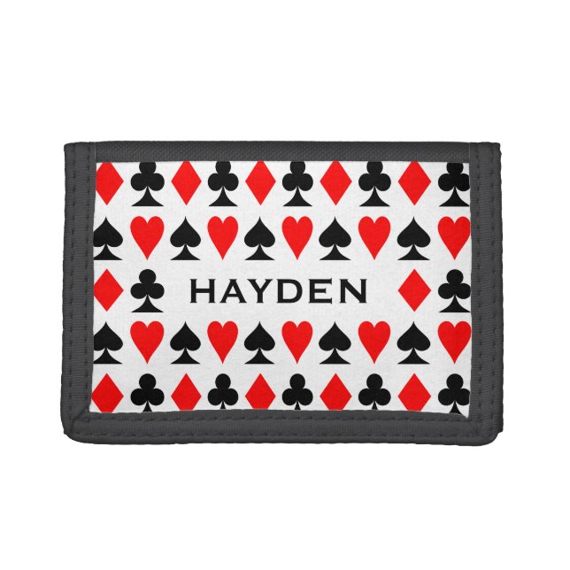 Playing Card Suits Pattern Personalised Tri-fold Wallet (Front)