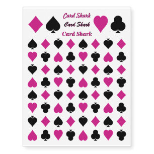 Playing Card Suits Pink and Black Temporary Tattoos