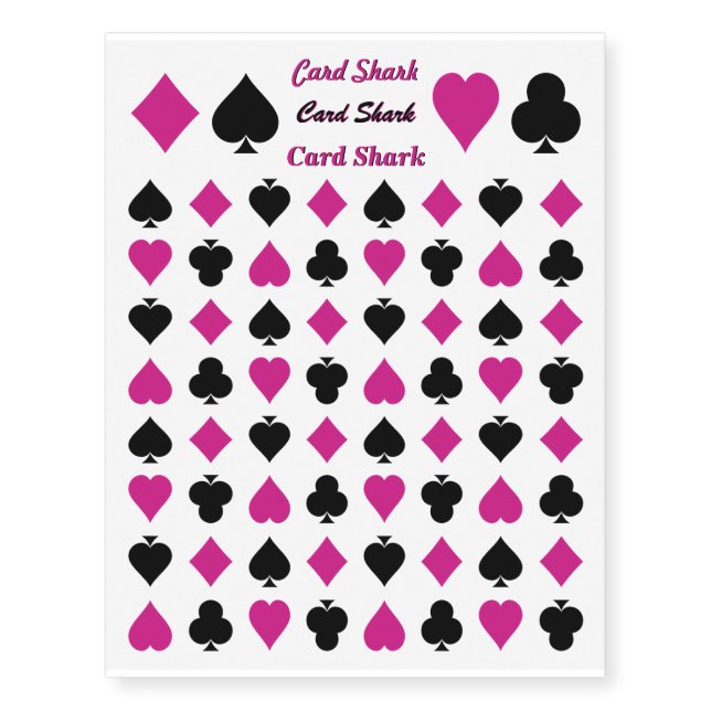 Playing Card Suits Pink and Black Temporary Tattoos (Front)