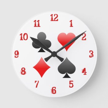 Playing Card Suits: Wall Clock by spiritswitchboard at Zazzle