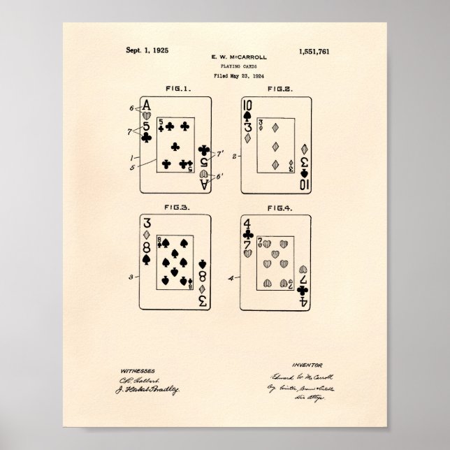 Playing Cards 1925 Patent Art Old Peper Poster (Front)