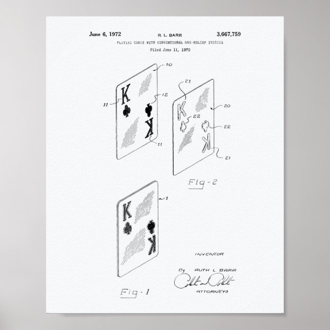 Playing Cards 1972 Patent Art White Paper Poster (Front)