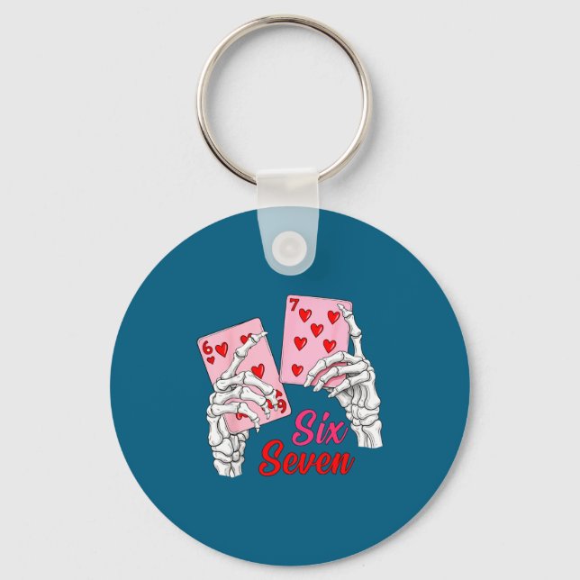 Playing Cards 67 Valentine Skeleton Hand Six Seven Keychain (Front)
