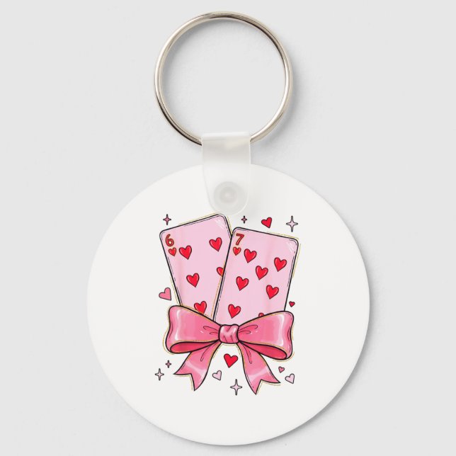 Playing Cards 6 7 Of Hearts 67 Six Seven Meme Bow  Keychain (Front)