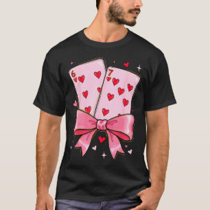 Playing Cards 6 7 Of Hearts 67 Six Seven Meme Bow  T-Shirt