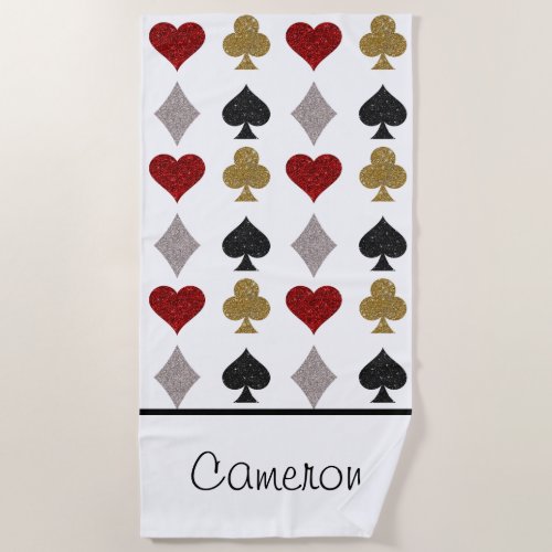 Playing Cards Casino Pattern Custom Name Beach Towel