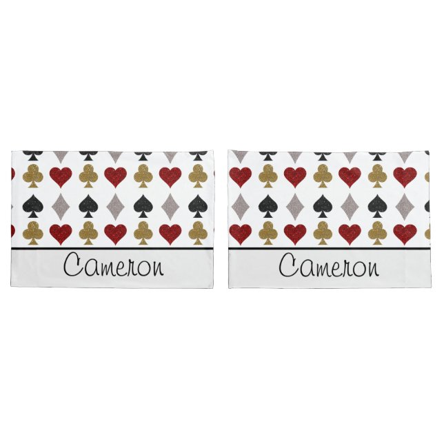 Playing Cards Casino Pattern Custom Name Pillow Case (Back-Set)