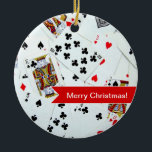 Playing Cards Christmas ornament<br><div class="desc">cards, "playing cards", poker, coaster, coasters, "cork coasters", "black jack", "poker night", "bridge night", gambling, gamble, "card games", "card game" "boys night" card, deck, play, playing, games, game, drinks, table, photography, photo, photograph, bridge, hearts, clubs, diamonds, spades, vegas, "las vegas", craps, dealer, "deck of", "deck of cards", "card deck", "pack...</div>