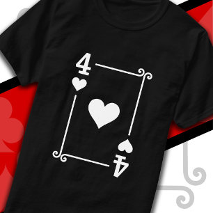 Playing Cards Costume Four Card 4 of Hearts T-Shirt