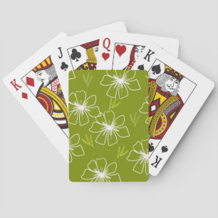 Playing Cards Green & White Floral Design
