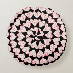 Playing Cards Hearts In Heart Shapes, Round Pillow