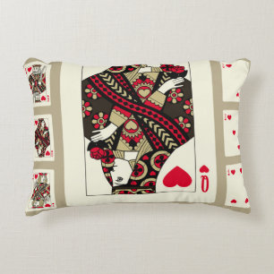 Playing cards of Hearts suit in vintage style. Ori Accent Pillow