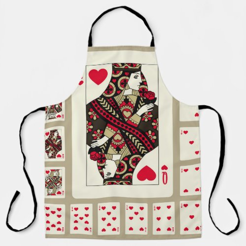Playing cards of Hearts suit in vintage style Ori Apron