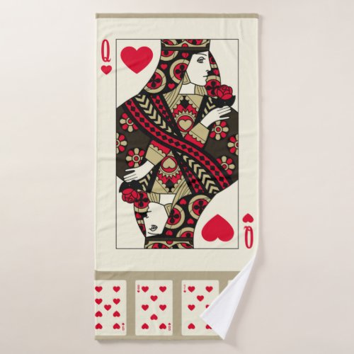 Playing cards of Hearts suit in vintage style Ori Bath Towel