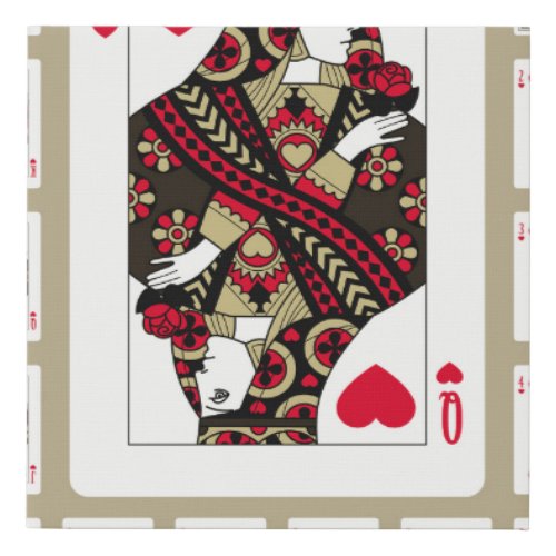 Playing cards of Hearts suit in vintage style Ori Faux Canvas Print