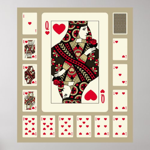 Playing cards of Hearts suit in vintage style Ori Poster