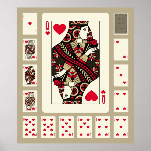 Playing cards of Hearts suit in vintage style. Ori Poster (Front)