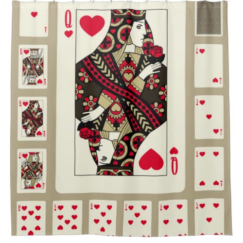 Playing cards of Hearts suit in vintage style Ori Shower Curtain