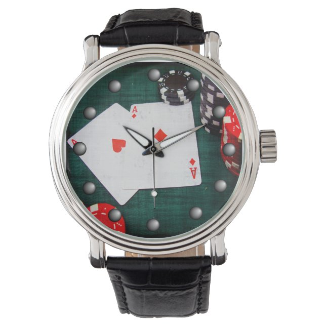 Playing Cards & Poker Chips Grunge Style Watch (Front)