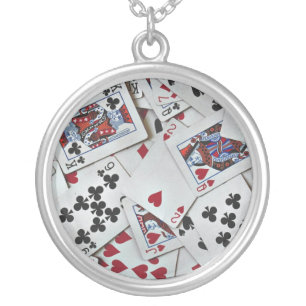 Playing Cards Poker Games Queen King Silver Plated Necklace