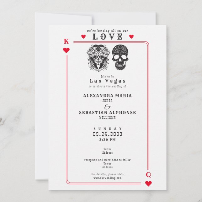 Playing Cards Sugar Skull Vegas Wedding Invitation (Front)