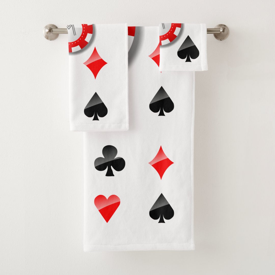 Playing Cards Suits And Monogrammed Poker Chips Bath Towel Set Zazzle