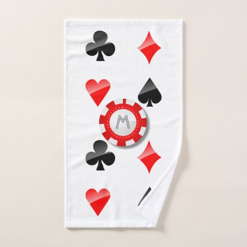 Playing Cards Suits And Monogrammed Poker Chips Bath Towel Set Zazzle