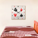 Playing Cards Suits Square Wall Clock<br><div class="desc">Are you a player? Do you like gambling? How about card games like poker or blackjack? If you do,  you'll certainly love this suit as well!</div>