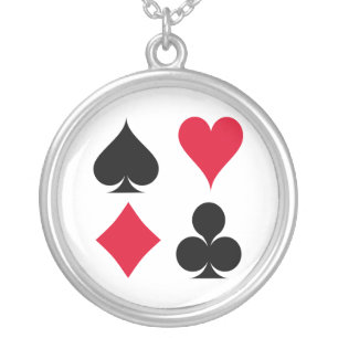Playing cards symbols pattern silver plated necklace
