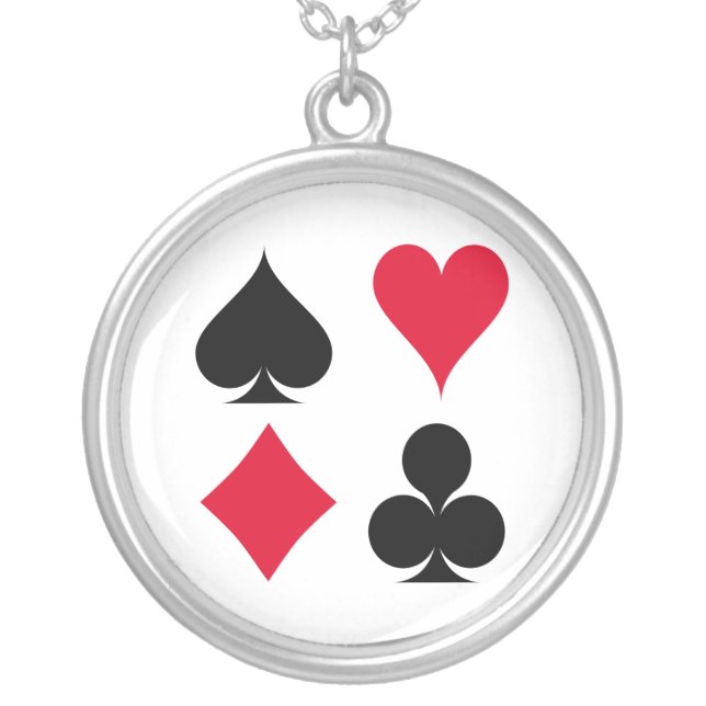 Playing cards symbols pattern silver plated necklace (Front)