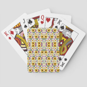 Playing cards with a colorful, floral back design