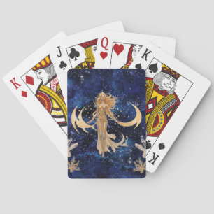 Playing Cards with Celestial Goddess in Faux Gold