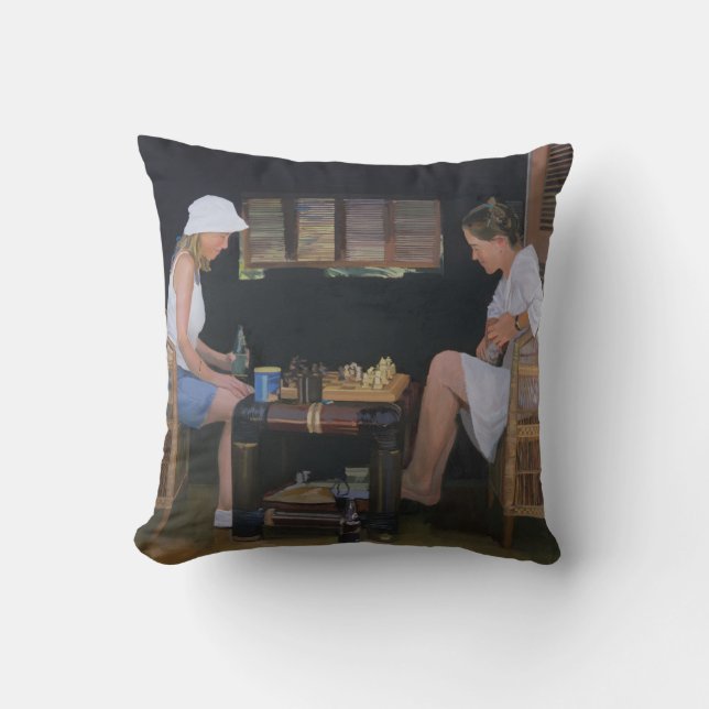 Playing Chess at Goldeneye Throw Pillow (Front)