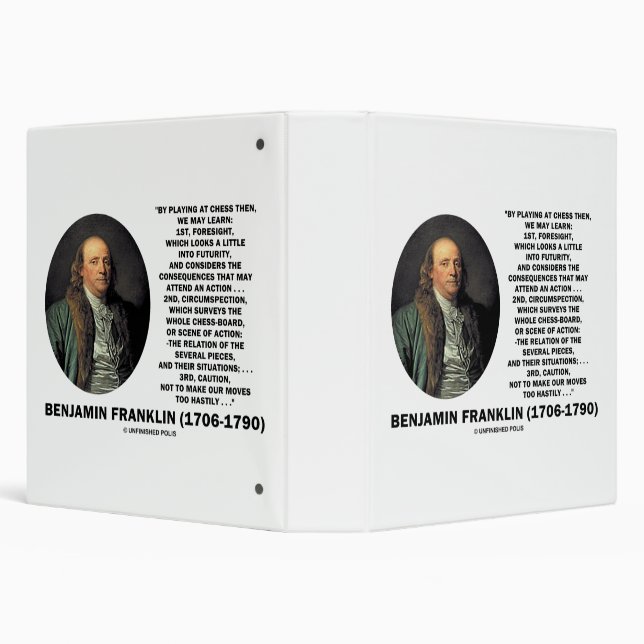 Playing Chess Caution Benjamin Franklin Quote 3 Ring Binder (Background)