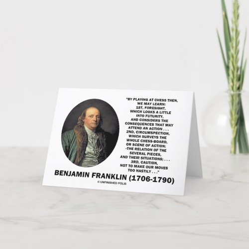 Playing Chess Caution Benjamin Franklin Quote Card
