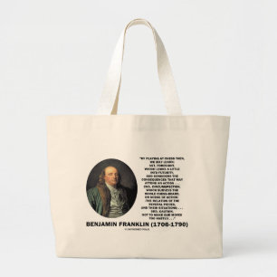 Playing Chess Caution Benjamin Franklin Quote Large Tote Bag