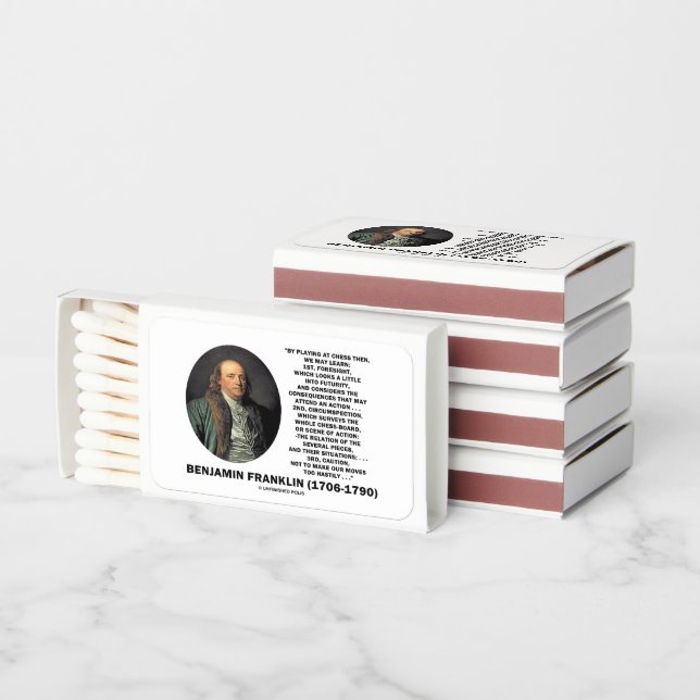 Playing Chess Caution Benjamin Franklin Quote Matchboxes (Stacked)
