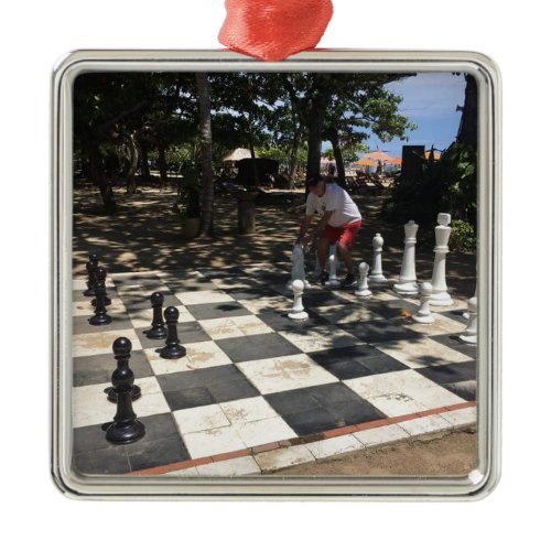 Playing Chess in Bali Metal Ornament