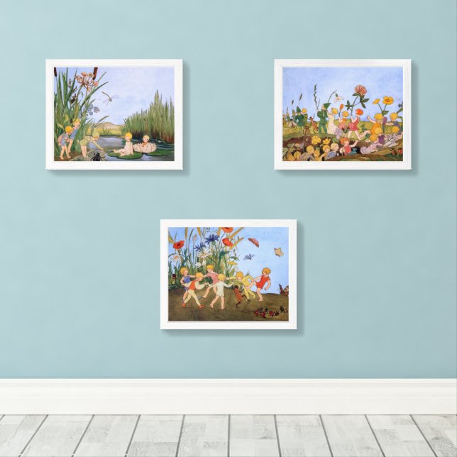 Playing Children by Freddie Langeler Nursery Art Wall Art Sets (Wood Floor)