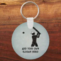 Playing Cricket Bat and Ball add your text Keychain Zazzle