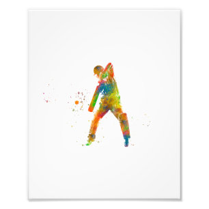 Playing cricket in watercolor photo print