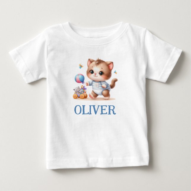  Playing Cute Kitten Personalized Baby T-Shirt (Front)