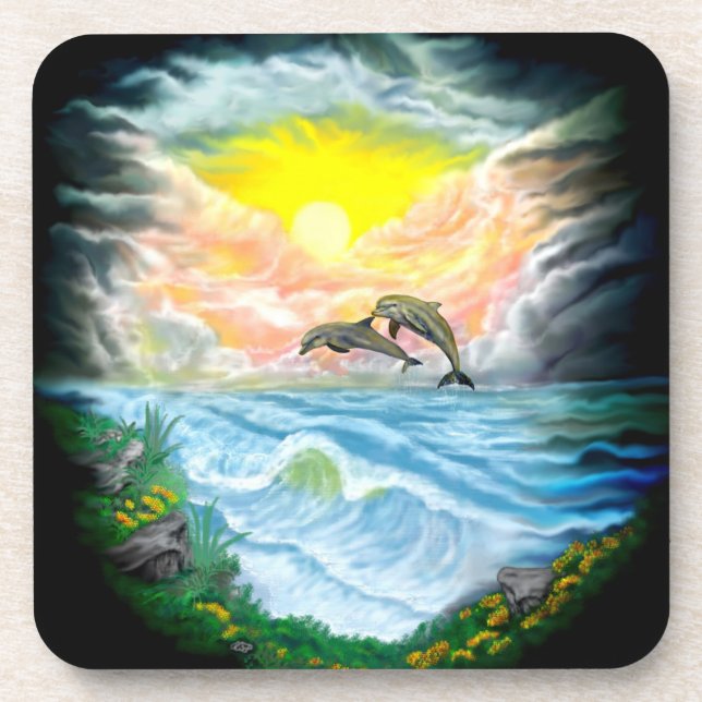 Playing Dolphins in the Sunshine Beverage Coaster (Front)