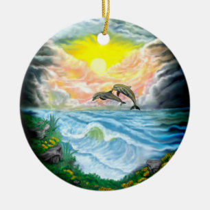 Playing Dolphins in the Sunshine Ceramic Ornament
